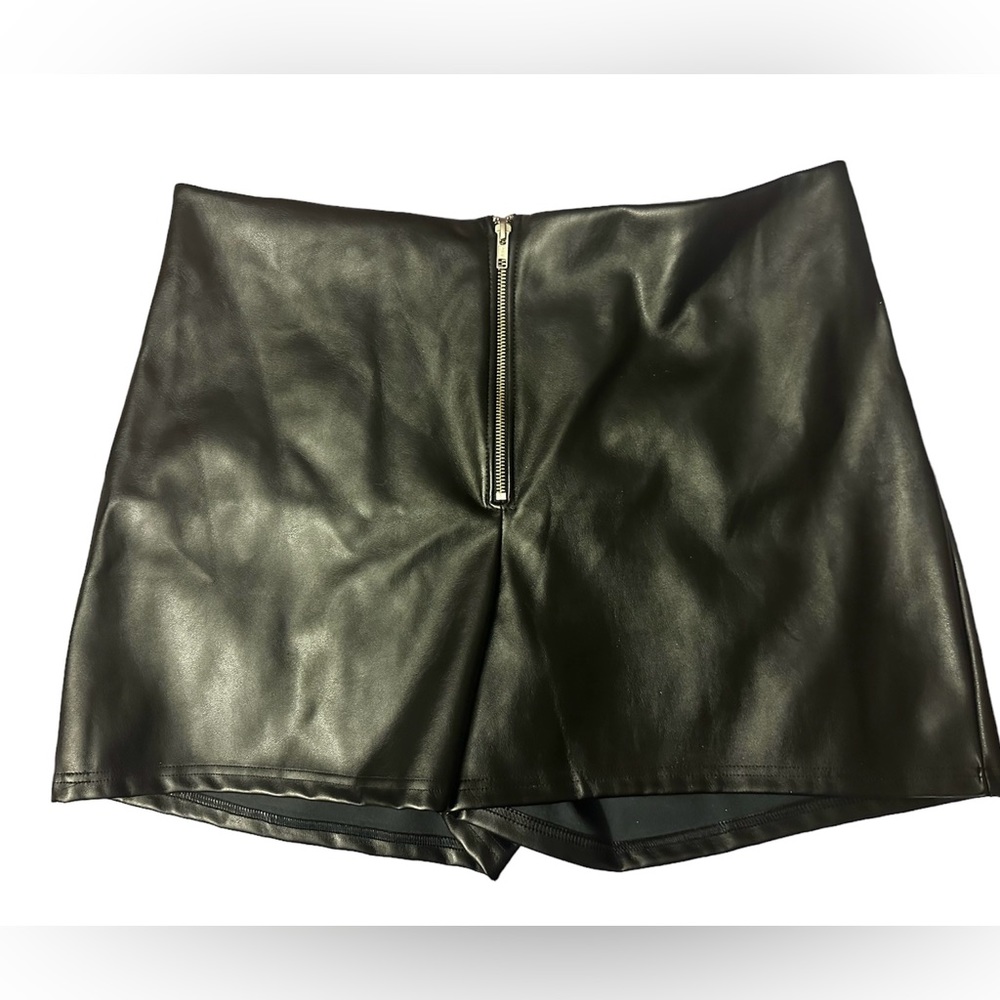 Blackmilk Route 666 Vegan Leather high-waisted zip shorts